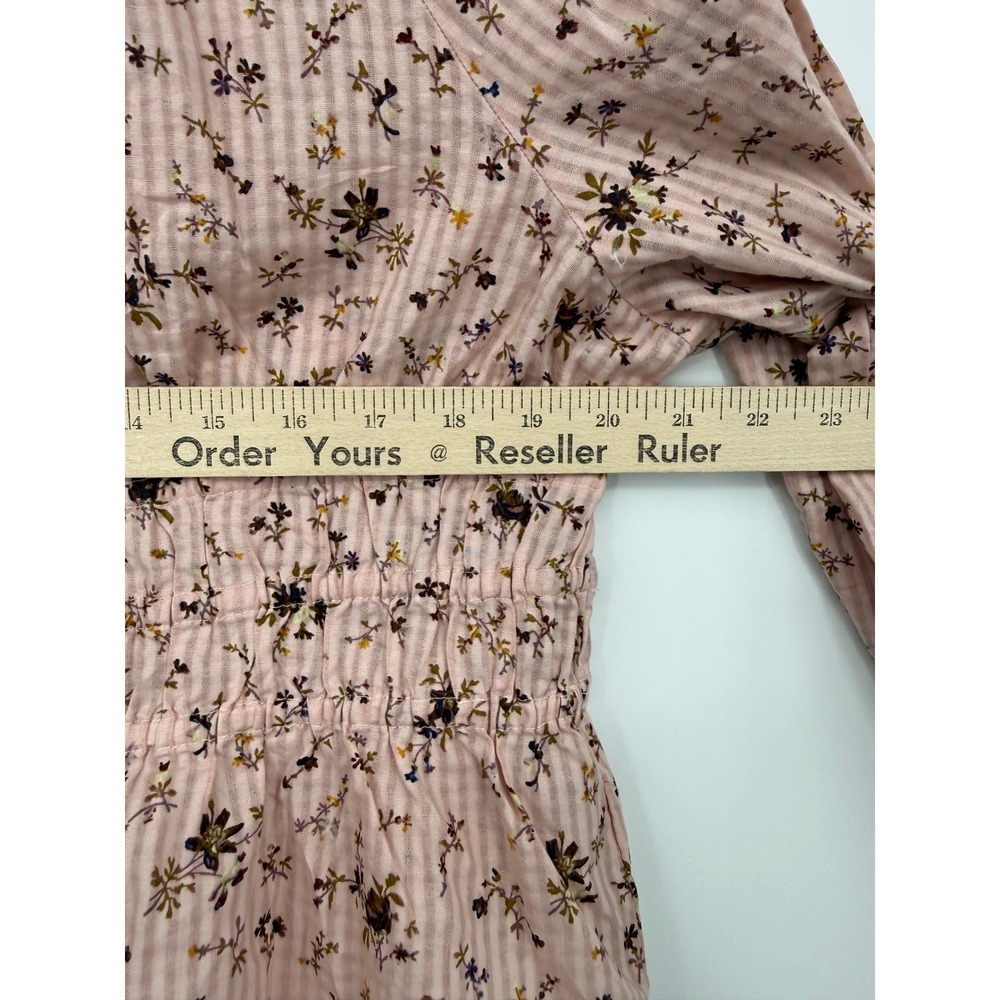 Madewell Shirt XXL Pink Floral Peplum Smocked Waist Long Sleeve Cotton NEW - Picture 6 of 8